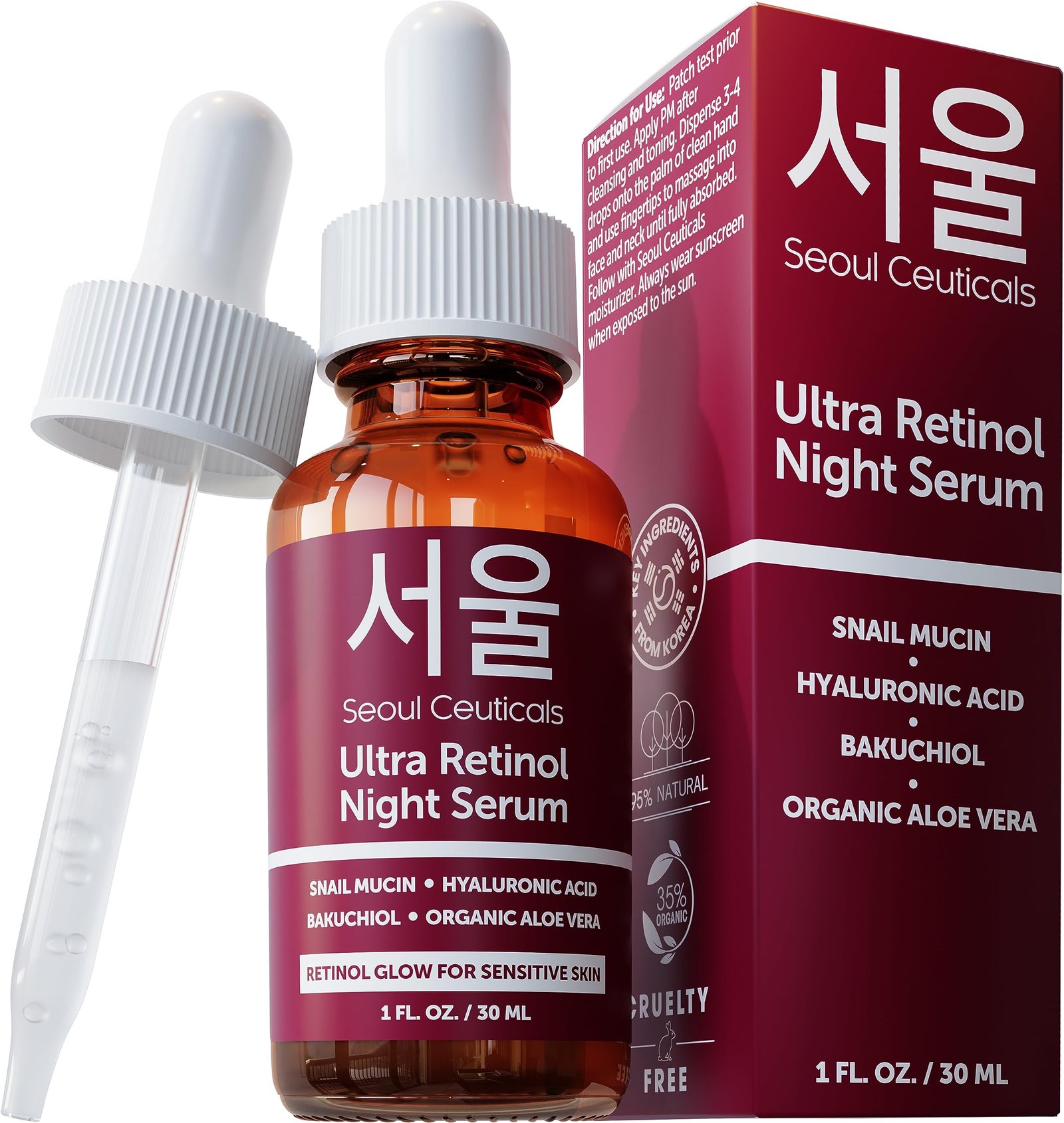 SeoulCeuticals 1% Korean Retinol Night Serum for Face