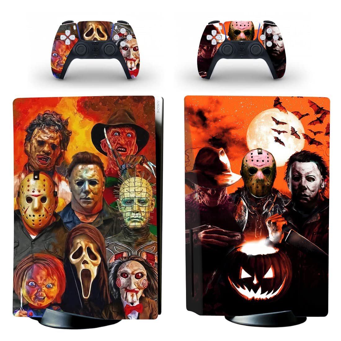 Vanknight PS5 Standard Disc Console Controllers Horror Skin Sticker Decals Play Station 5 Console and Controllers Halloween for PS5 Standard Disc